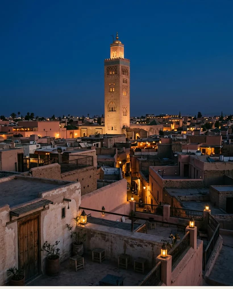 Ambiente de Marrakech al caer la tarde (imagen ilustrativa generada con IA)